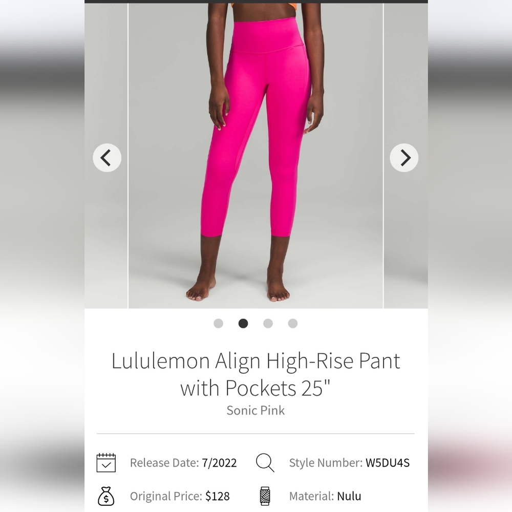 Lululemon Align High Rise With Pockets 25" Sonic Pink Size 8